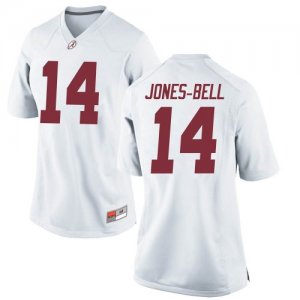 Women's Alabama Crimson Tide #14 Thaiu Jones-Bell White Replica NCAA College Football Jersey 2403KMAY5